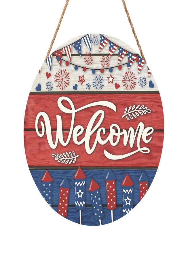 Harooni Memorial Day Decorations Door Sign for Front Door, Independence Day Patriotic Wreaths Welcome Sign, Round Wood Hanging Door Sign for Memorial Day 4th of July Patriotic Wreaths Outdoor 12”x 12” - Image 1
