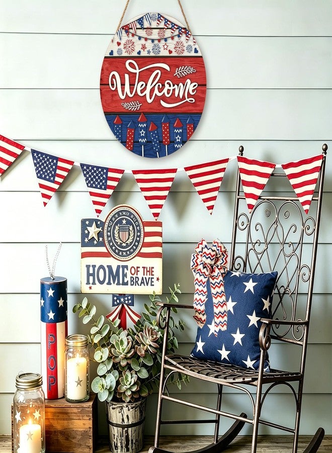 Harooni Memorial Day Decorations Door Sign for Front Door, Independence Day Patriotic Wreaths Welcome Sign, Round Wood Hanging Door Sign for Memorial Day 4th of July Patriotic Wreaths Outdoor 12”x 12” - Image 4