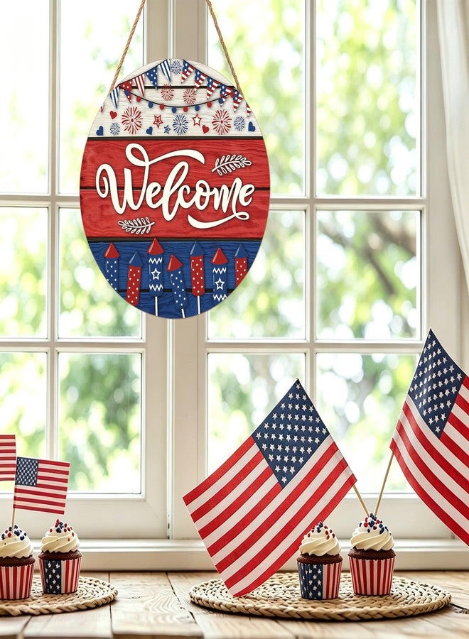 Harooni Memorial Day Decorations Door Sign for Front Door, Independence Day Patriotic Wreaths Welcome Sign, Round Wood Hanging Door Sign for Memorial Day 4th of July Patriotic Wreaths Outdoor 12”x 12” - Image 5