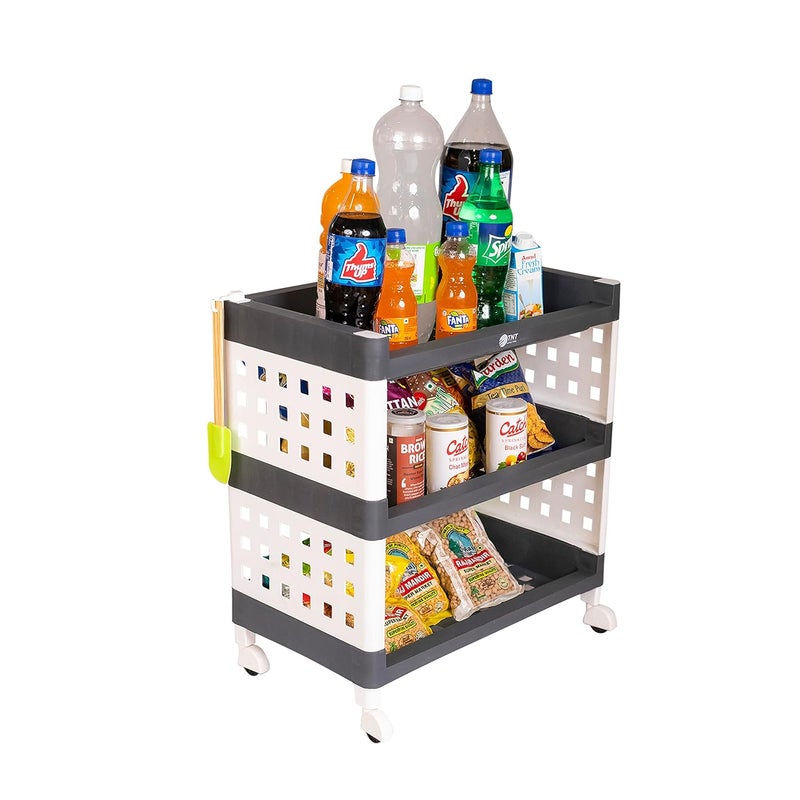 TNT THE NEXT TREND Lexi Plastic 3 Tier MultiPurpose Storage Organizer Kitchen Rack with Wheels Fruits Vegetable StandBasket for Kitchen Grey