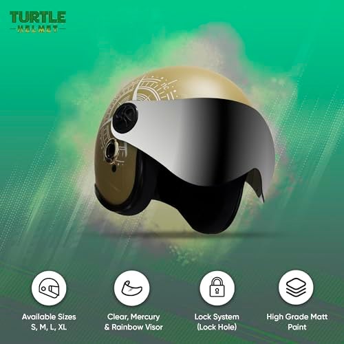 Turtle Helmet Star with Visor Half Face with Scratch Resistive Silver Visor & Hard Shell ABS Plastic Helmet, Khaki, Medium Size, (M-58 cm) - Image 5