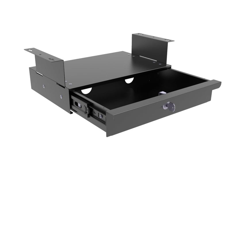 Mofangtech Under Desk Drawer Sliding Out Attachment with Shell, 15.6" x 10" x 5.07" Pull Out Lockable Drawer Storage Organizer with Cable Mangement for Workbench or Standing Desk with High Crosspiece - Image 2
