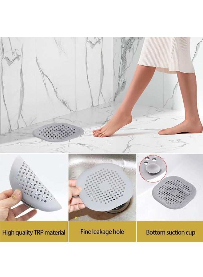 عبوة من 6 قطع من أغطية تصريف مربعة الشكل من السيليكون لسدادة الشعر مع كوب شفط، سهلة التركيب، مناسبة للحمام وحوض الاستحمام والمطبخ (رمادي + أبيض) - Image 3