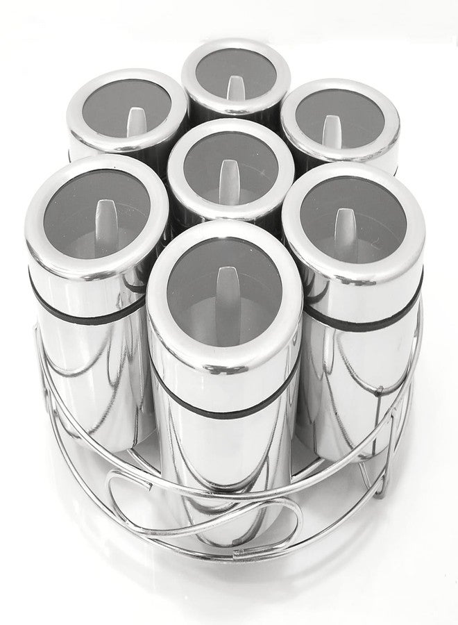 VISAXMI® Masala Box for Kitchen | Spice Box Stainless Steel | Masala Dabba Steel | Spice Container | Spice Organizer With See through lid | Masala Dani for Kitchen 175ml Each - (Silver) - Image 1