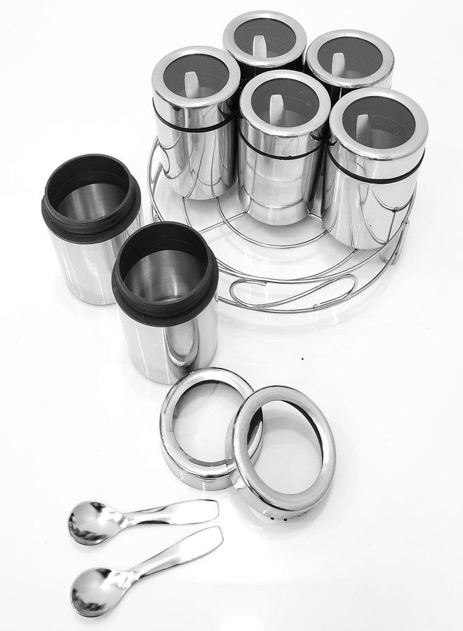 VISAXMI® Masala Box for Kitchen | Spice Box Stainless Steel | Masala Dabba Steel | Spice Container | Spice Organizer With See through lid | Masala Dani for Kitchen 175ml Each - (Silver) - Image 2