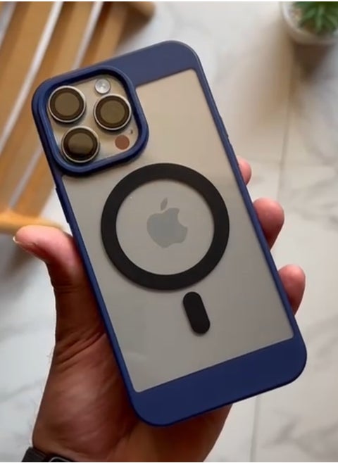 جراب ايفون 14 برو ماكس  مغناطيسي ويدعم الشحن ماجسيف  فاخر لهاتف iPhone 14 Pro Max - ازرق غامق