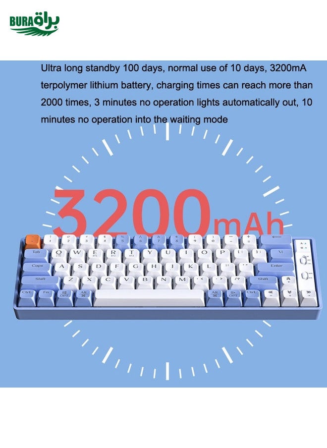 BURAQ LANGTU GK65 65 Keys Wireless / Bluetooth / Wired Three Model Game Mechanical Keyboard, Cable Length: 1.5m(Milk White)  - Image 5