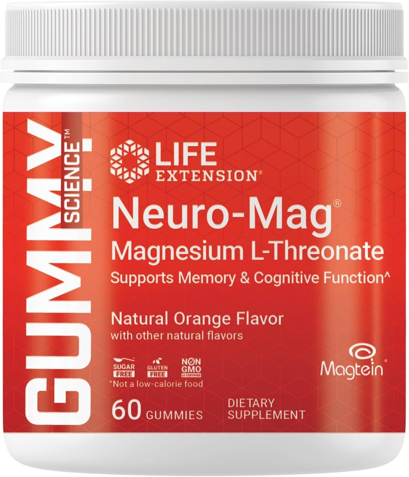 Life Extension Gummy Science NeuroMag Magnesium LThreonate Memory Support Recall Speed Brain Health Magnesium Supplement GlutenFree NonGMO Orange Flavor 60 Gummies - Image 1