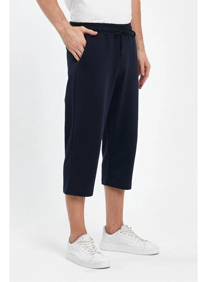 Mmetalic  Men's Navy Bermuda Capri Knee-Length Shorts with Side Pockets and an Adjustable Elastic Waist for Men | Best Price UAE