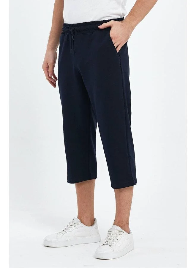 Mmetalic  Men's Navy Bermuda Capri Knee-Length Shorts with Side Pockets and an Adjustable Elastic Waist for Men | Best Price UAE