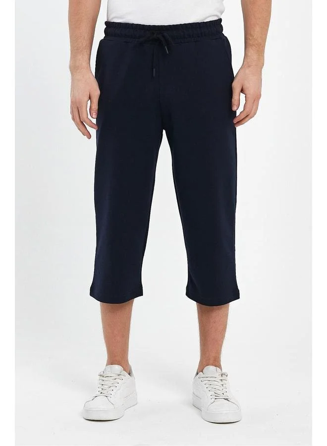 Men's Navy Bermuda Capri Knee-Length Shorts with Side Pockets and an Adjustable Elastic Waist