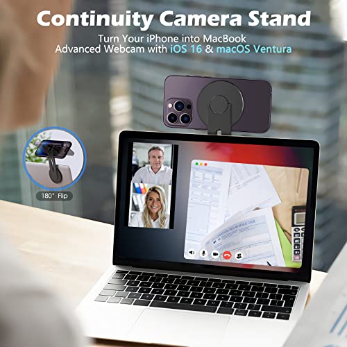 imluckies Magnetic Phone Mount Holder for Laptop MacBook Monitor, Adjustable Stand for iOS 16 / macOS 13 Ventura with Magsafe, Slim Portable Side Screen Computer Expansion Bracket for iPhone, Black - Image 4