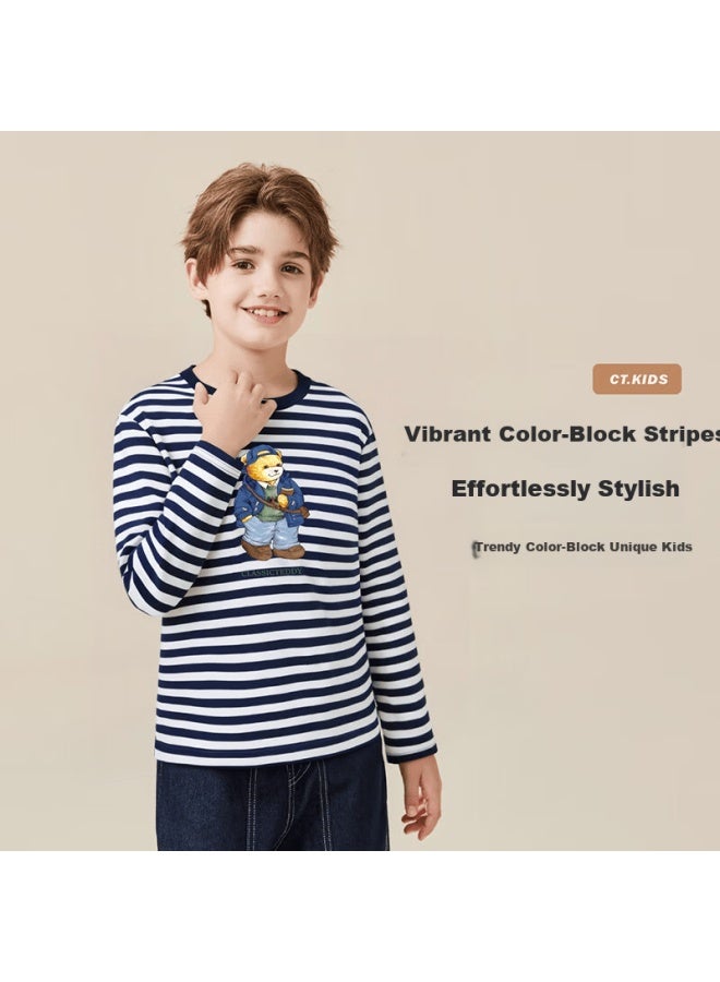 Classic Teddy Children's Long Sleeve T-shirt Uni Kids Spring Casual Crew Neck Top Dark Blue Size 110 - Image 1