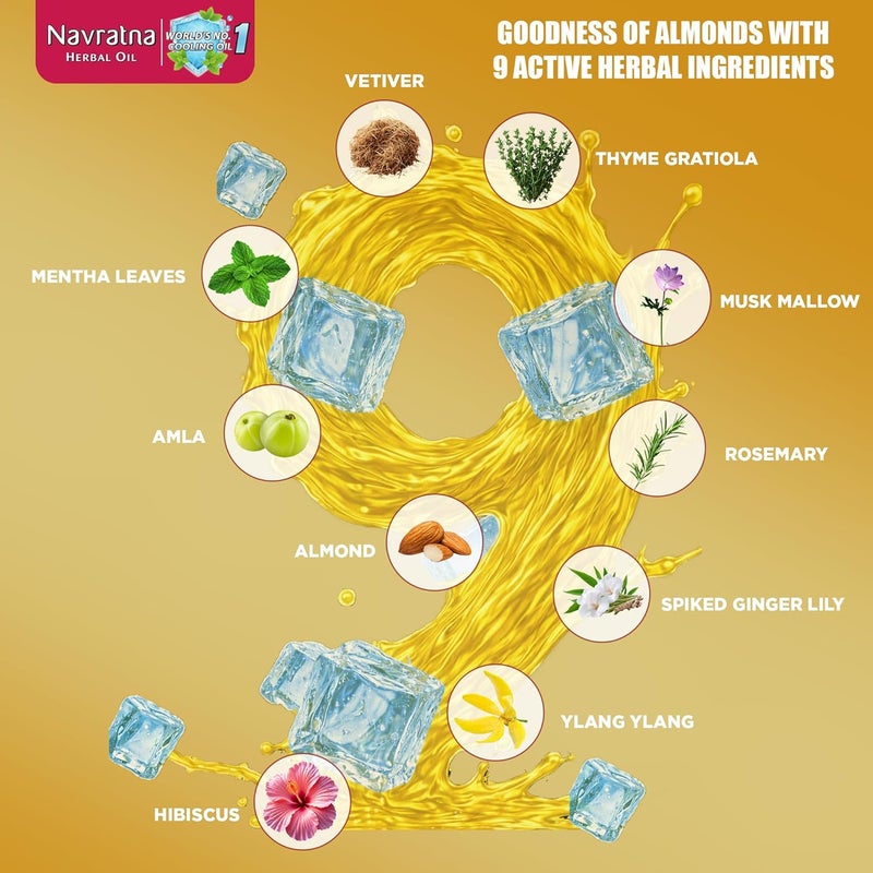 emami Navratna Gold Herbal Hair Oil for Cool Head - 300ml | Ayurvedic Oil with Almonds and 9 Herbs - Image 2
