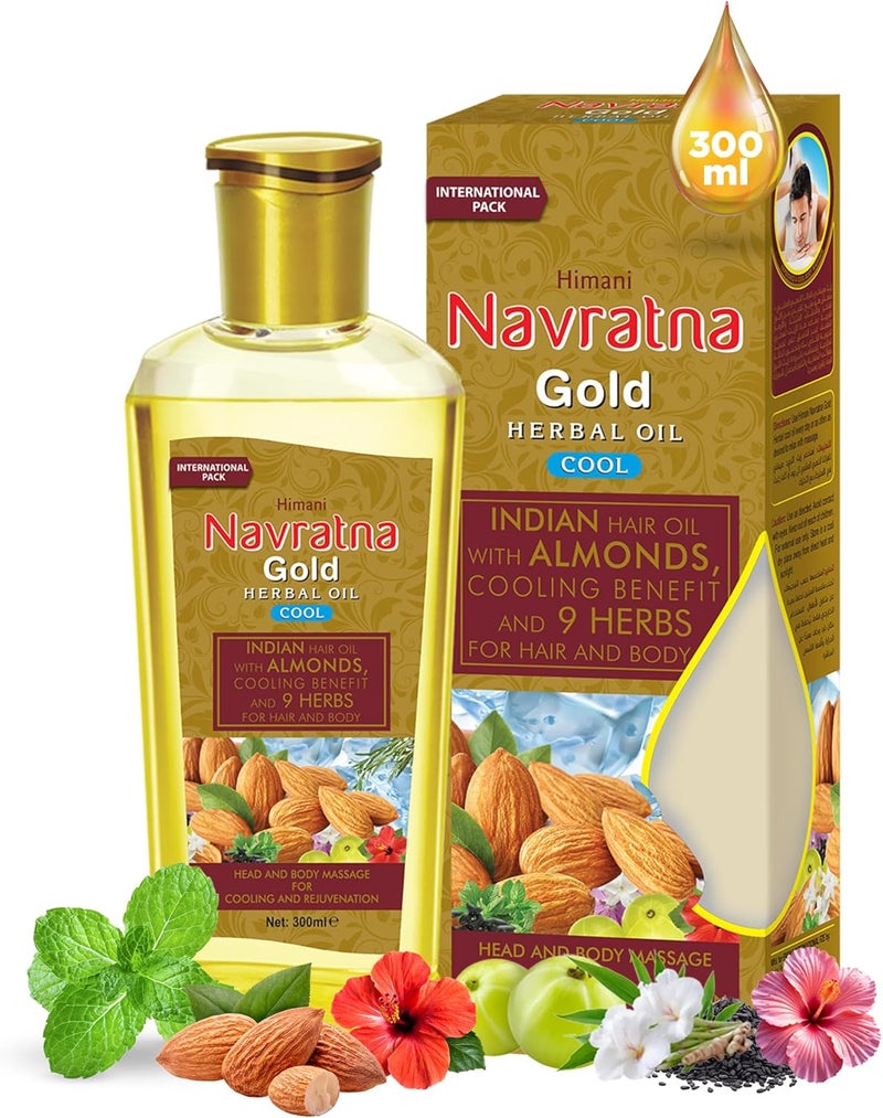 emami Navratna Gold Herbal Hair Oil for Cool Head - 300ml | Ayurvedic Oil with Almonds and 9 Herbs - Image 1