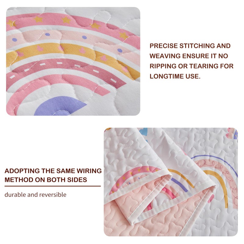 Joyreap Twin Size Quilt Set for Girls, Pink Rainbow Lovely Design, 2 Pieces Soft n Cozy Microfiber Quilt, Bedspread Bed Cover for All Season- 68x88 inches - Image 4