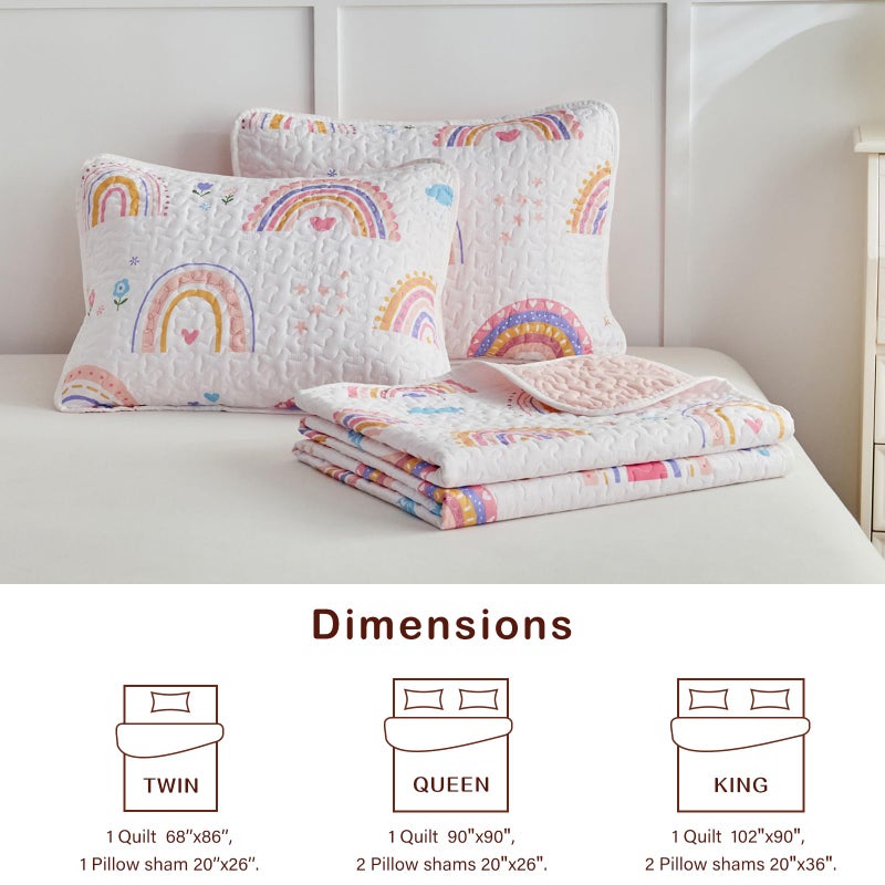 Joyreap Twin Size Quilt Set for Girls, Pink Rainbow Lovely Design, 2 Pieces Soft n Cozy Microfiber Quilt, Bedspread Bed Cover for All Season- 68x88 inches - Image 5