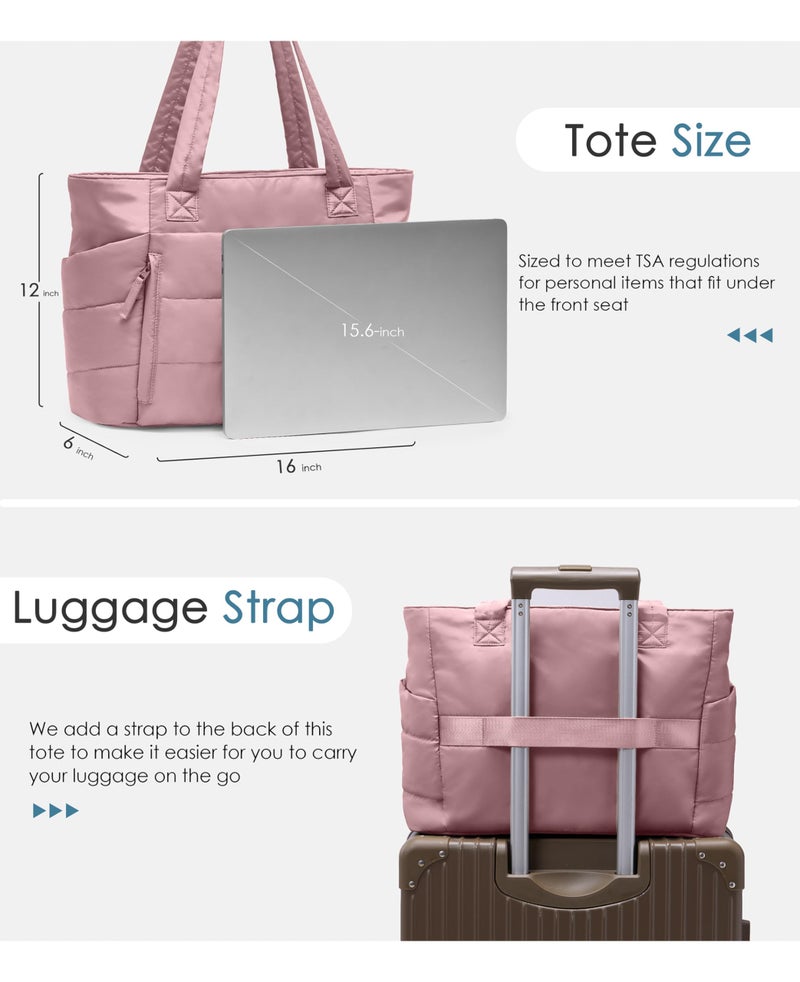 Uselike Tote Bag for Women with Zipper, Quilted Puffer Tote Bag with Compartments, Lightweight Puffy Work Bags for Women Travel (Mauve Pink - Image 5