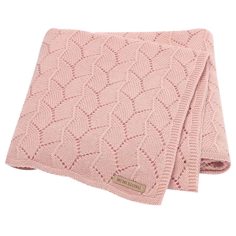 LAWKUL Cellular Blanket Baby 100% Cotton Knitted Soft Knit Crochet Blankets for Newborn Boy Girls Toddler 100x80cm Pink - Image 1