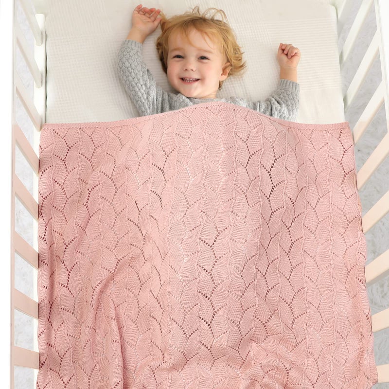 LAWKUL Cellular Blanket Baby 100% Cotton Knitted Soft Knit Crochet Blankets for Newborn Boy Girls Toddler 100x80cm Pink - Image 2