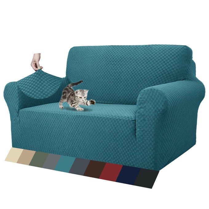 1 PIECE JACQUARD COUCH COVERS FOR 2 CUSHION COUCH HIGH STRETCH LOVESEAT SLIPCOVER FOR PETS DOGS ANTI SLIP LOVE SEAT SOFA SLIPCOVER FURNITURE PROTECTOR LOVESEAT PEACOCK BLUE