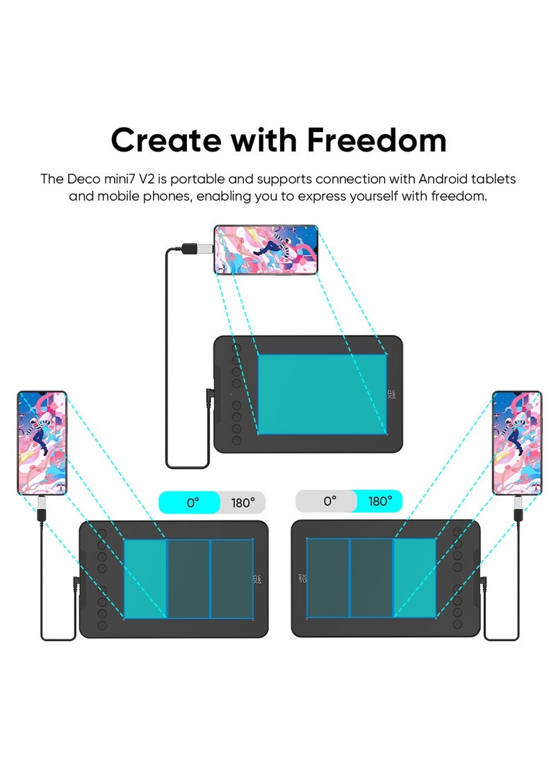 XP-PEN جهاز لوحي للرسومات XPPen Deco Mini7 V2، مقاس 7*4.3 بوصة، مزود بـ 8 مفاتيح، متوافق مع أنظمة Android وWindows وMac، للتعليم عبر الإنترنت - Image 5