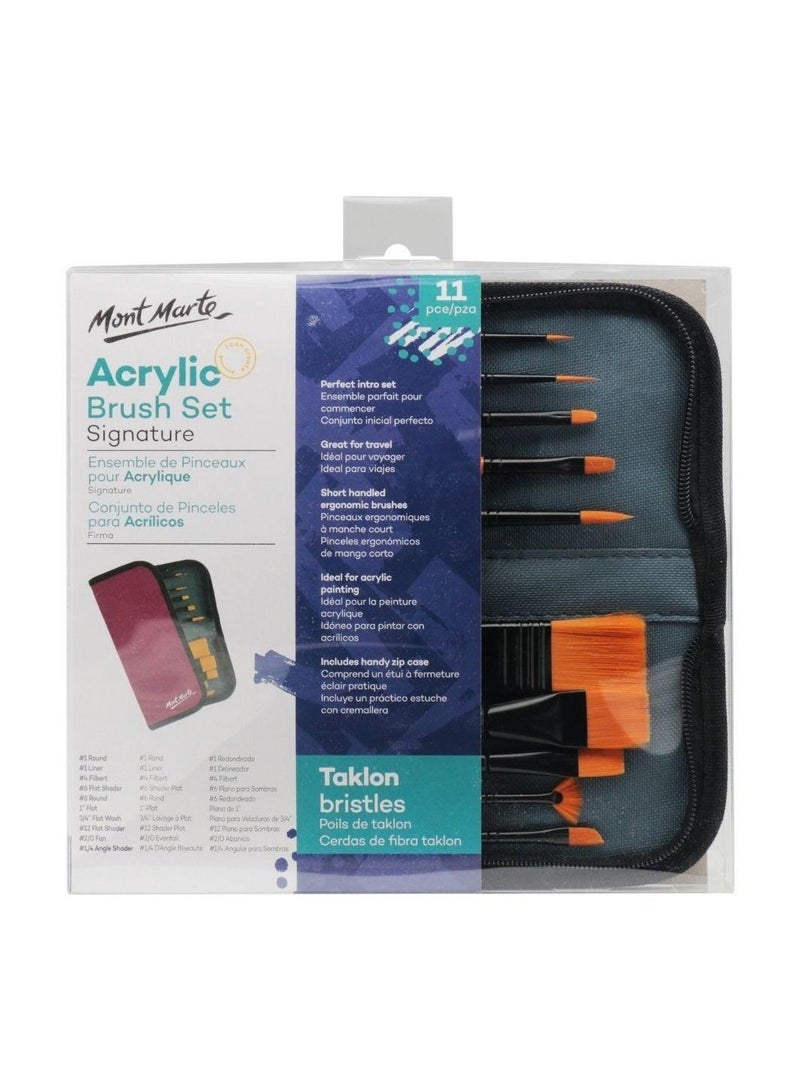Mont Marte Mont Marte Signature Paint Brush Set BMHS0030 - Acrylic Taklon Bristle in Wallet 11PC - Image 2