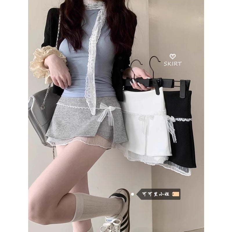 Pure Desire Spliced ​​Lace Edge Skirt Women'S 2025 Early Spring New Sweet Girl High Waist Anti-Exposure Hip Covering Short Skirt Pants - Image 2