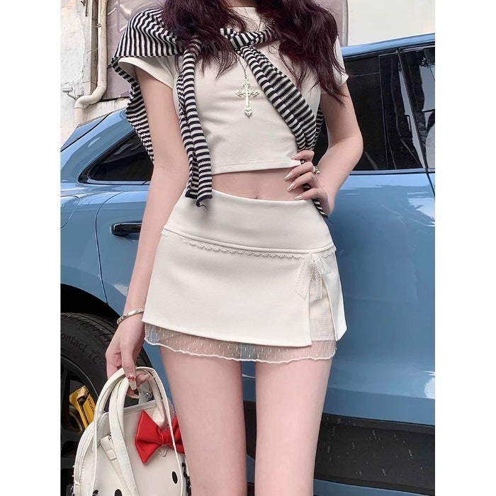 Pure Desire Spliced ​​Lace Edge Skirt Women'S 2025 Early Spring New Sweet Girl High Waist Anti-Exposure Hip Covering Short Skirt Pants - Image 1