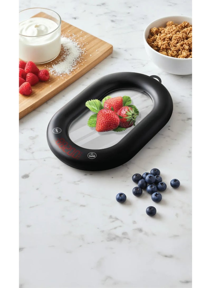 بورودو ميزان مطبخ رقمي ذكي بتصميم زجاجي، مزود بتقنية بلوتوث ومزامنة مع تطبيق، سعة وزن 10 كجم، دقة 1 جم، وحدات قياس جم/مل/أونصة، منصة من الزجاج المقوى، بطارية 250 مللي أمبير، مفتاح تبديل سريع للوحدات - أسود - Image 4
