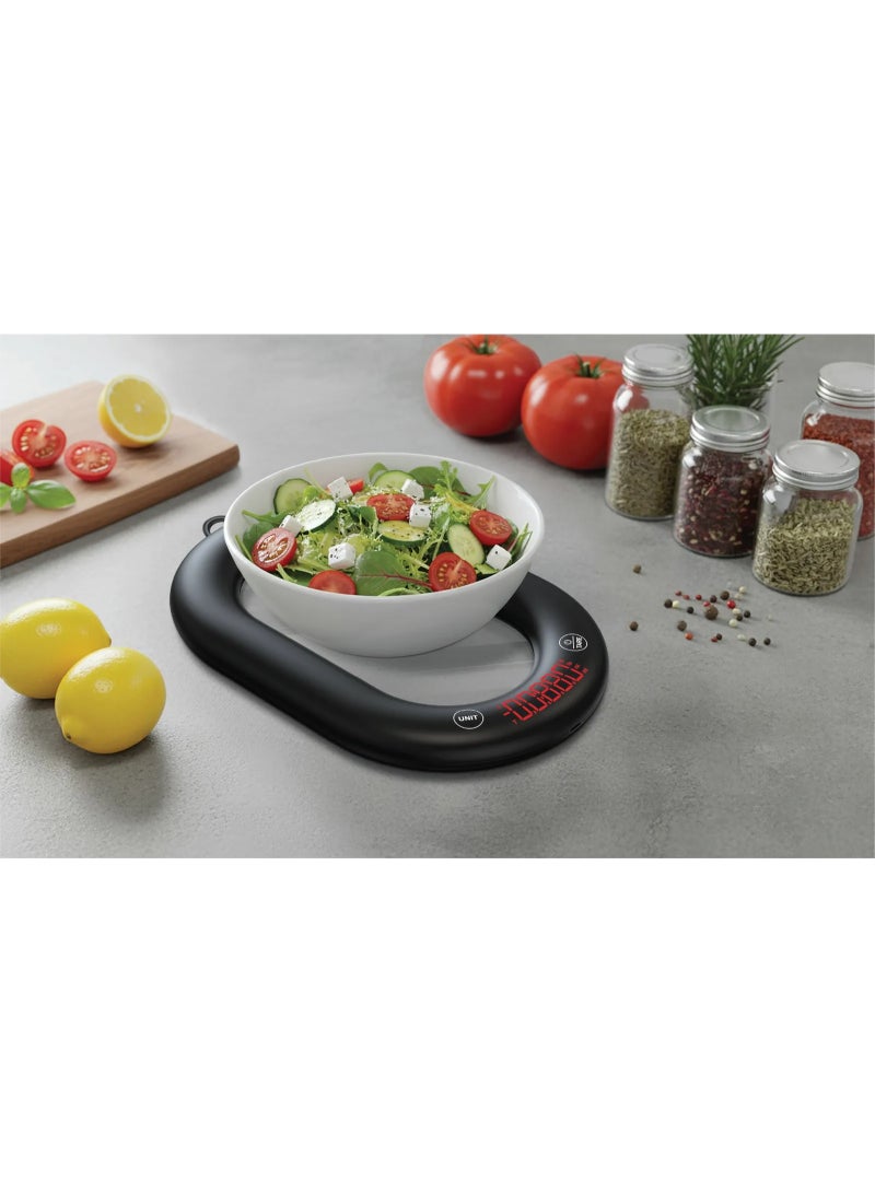 بورودو ميزان مطبخ رقمي ذكي بتصميم زجاجي، مزود بتقنية بلوتوث ومزامنة مع تطبيق، سعة وزن 10 كجم، دقة 1 جم، وحدات قياس جم/مل/أونصة، منصة من الزجاج المقوى، بطارية 250 مللي أمبير، مفتاح تبديل سريع للوحدات - أسود - Image 5