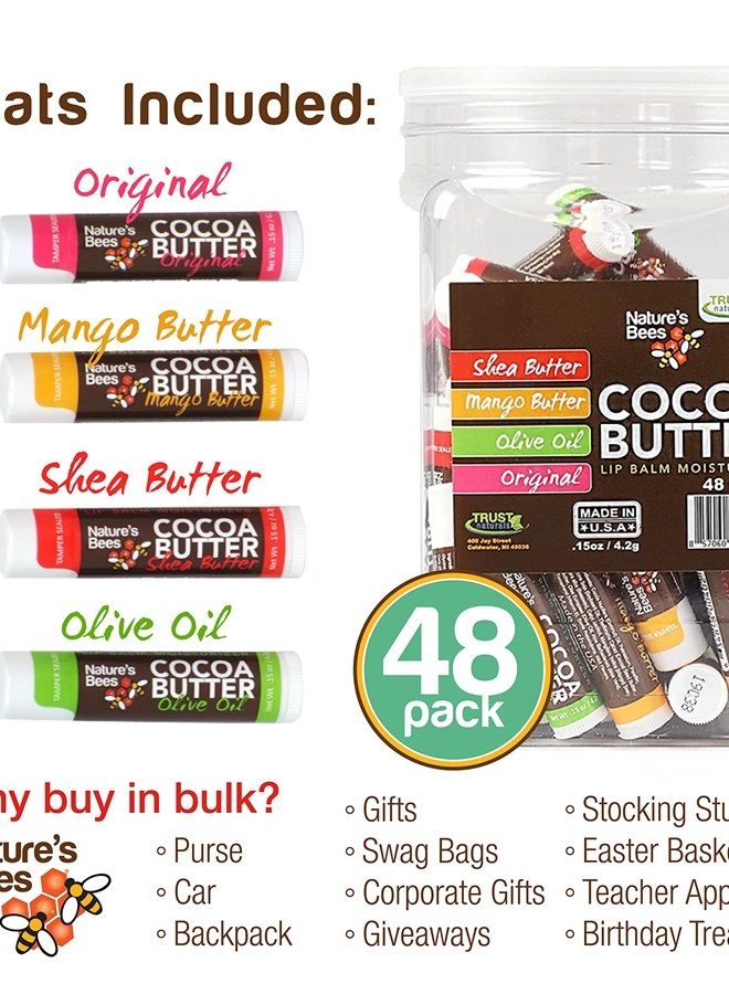 Nature's Bees , Cocoa Butter Lip Balms, Lip Moisturizer Treatment - Pack of 48, (Original Variety Assortments - Original, Olive Oil, Mango Butter, Shea Butter) - Image 4