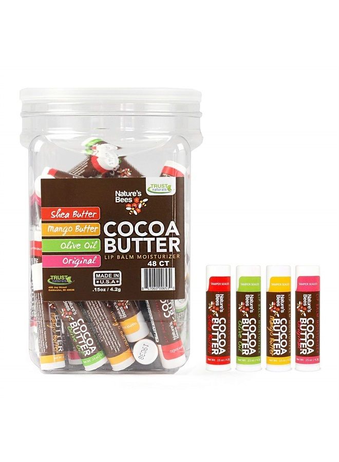 Nature's Bees , Cocoa Butter Lip Balms, Lip Moisturizer Treatment - Pack of 48, (Original Variety Assortments - Original, Olive Oil, Mango Butter, Shea Butter) - Image 1