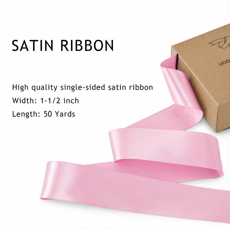 SDZMDL Pink Satin Ribbon for Gift Wrapping, Valentine's Day Decor, Bow & Eternal Flower Making, Floral Bouquets, Party Decoration, 1-1/2 Inch 50 x Yds. - Image 2
