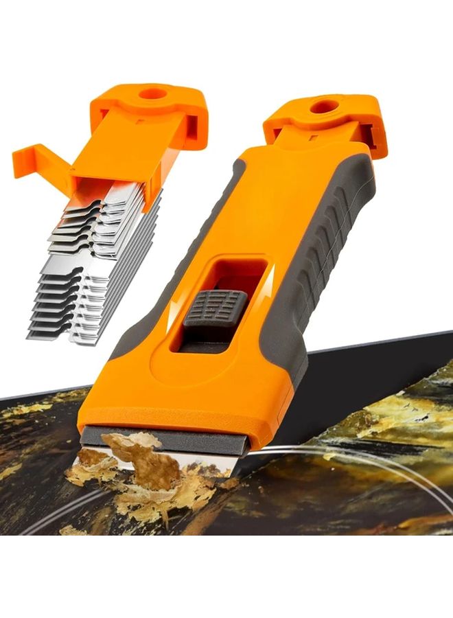 Orange 10 Blade Adhesive Removal Scraper Tool For Glass Oven Doors Stovetops Paint Remover - Image 2
