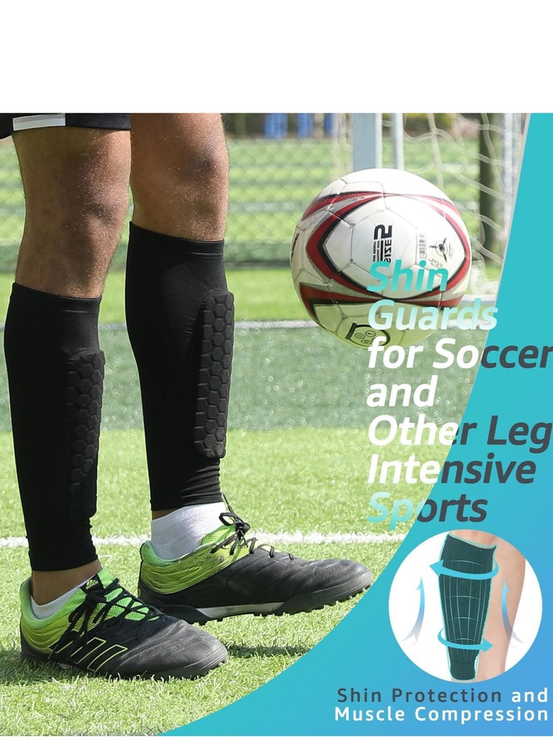 TRASSLE Soccer Shin Guards Shin Pads for Kids Youth Adult, Calf Compression Sleeve with Honeycomb Pads, Support for Shin Splint Baseball Boxing Kickboxing MTB, Lightweight - Image 3