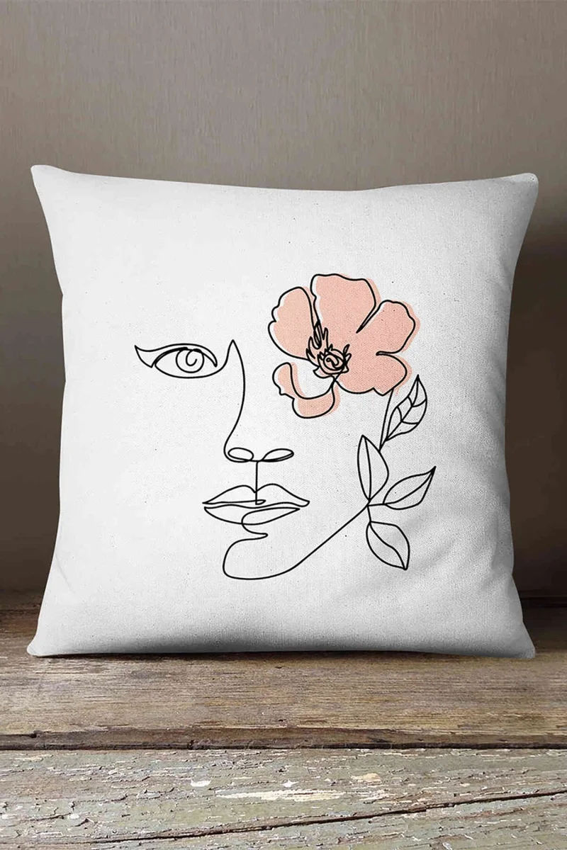 İnsense Home Velvet Babyface White Black Modern Silhouette Figure Patterned Digital Print Throw Pillow Pillow Case CGH524