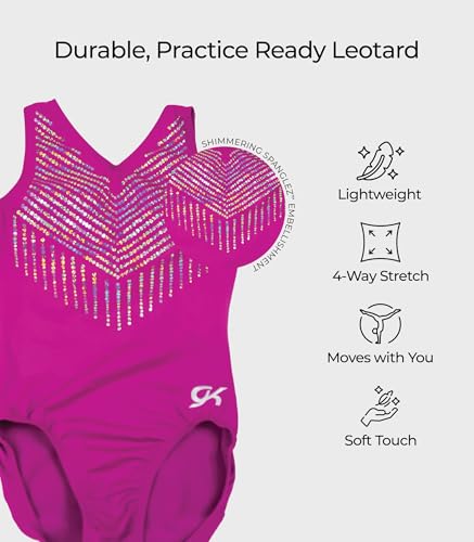 GK Girls Pink Diamonds Gymnastics Leotard – Durable Sleeveless Dance & Ballet Outfit with No-Slip Leg Line, Stretch Fit, & Competition Comfort (AXS, Pink) - Image 3