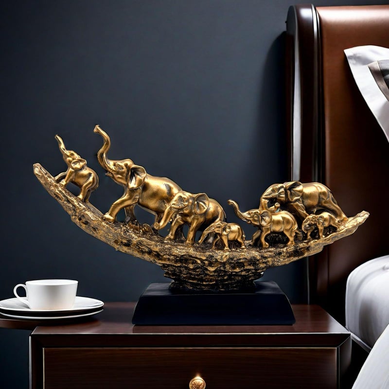SHTWX Elephant Herd with Babies Statue Elephants Family Frgurines Sculpture for Home Office Living Room Desktop Decoration Figurines Indoor Feng Shui Decor Bronze - Image 3