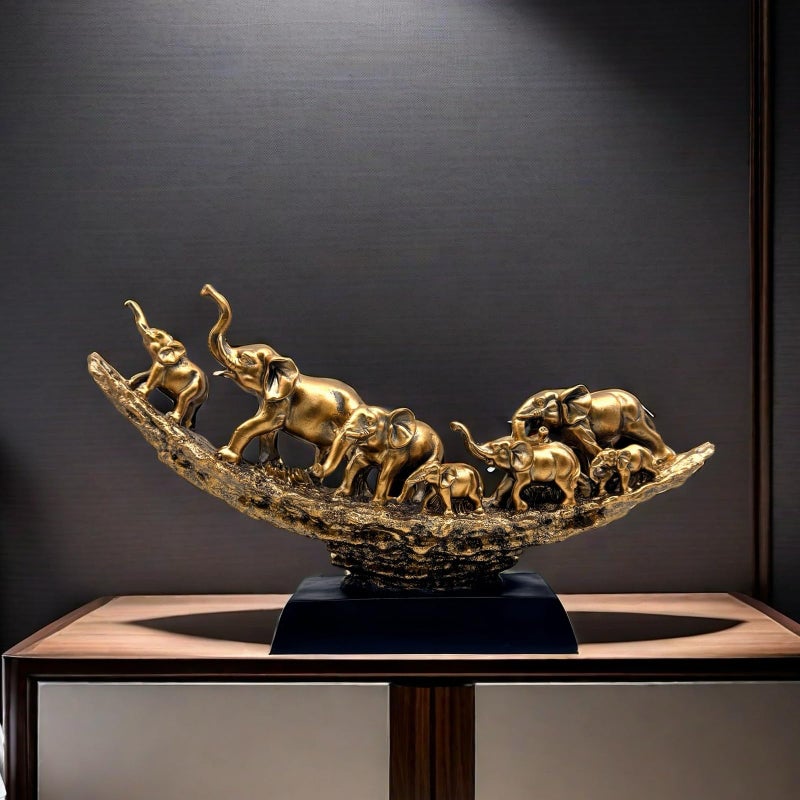 SHTWX Elephant Herd with Babies Statue Elephants Family Frgurines Sculpture for Home Office Living Room Desktop Decoration Figurines Indoor Feng Shui Decor Bronze - Image 2