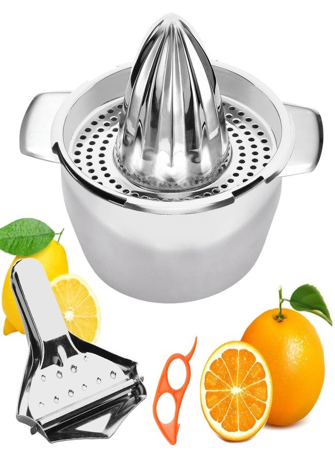 eispap Manual Juicer Stainless Steel Lemon Squeezer with Slots Strainer & Bowl Storage Container Rustproof, Lemon Lime Squeeze Dishwasher Safe Citrus Juicer for Home Picnic Camping - Image 1