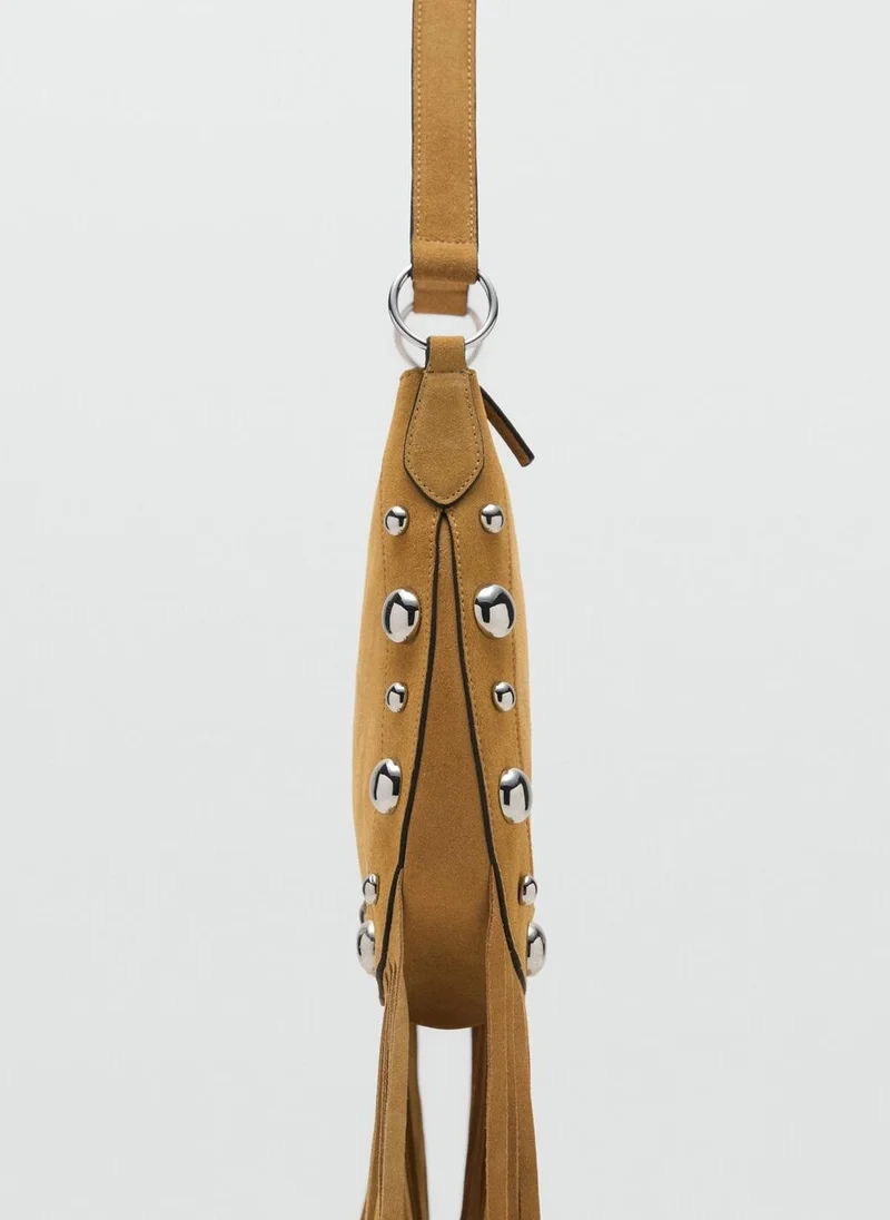 MANGO Suede bag with fringes and stud details