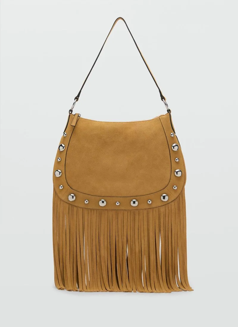 MANGO Suede bag with fringes and stud details
