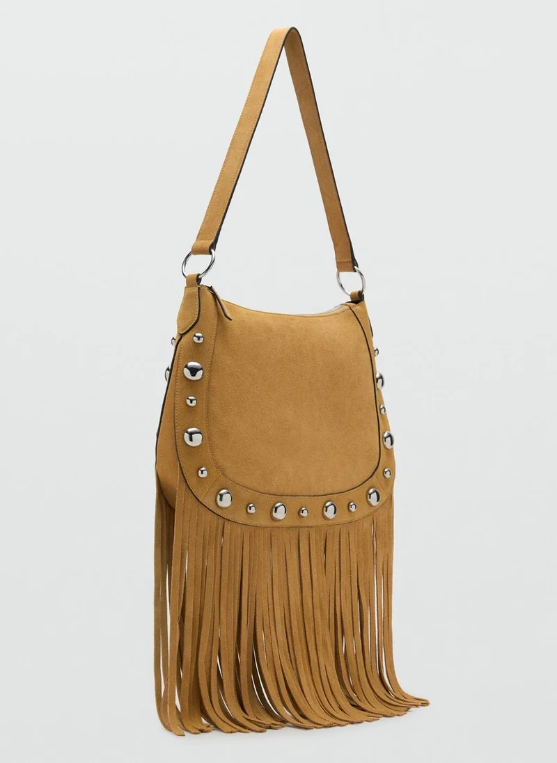 MANGO Suede bag with fringes and stud details