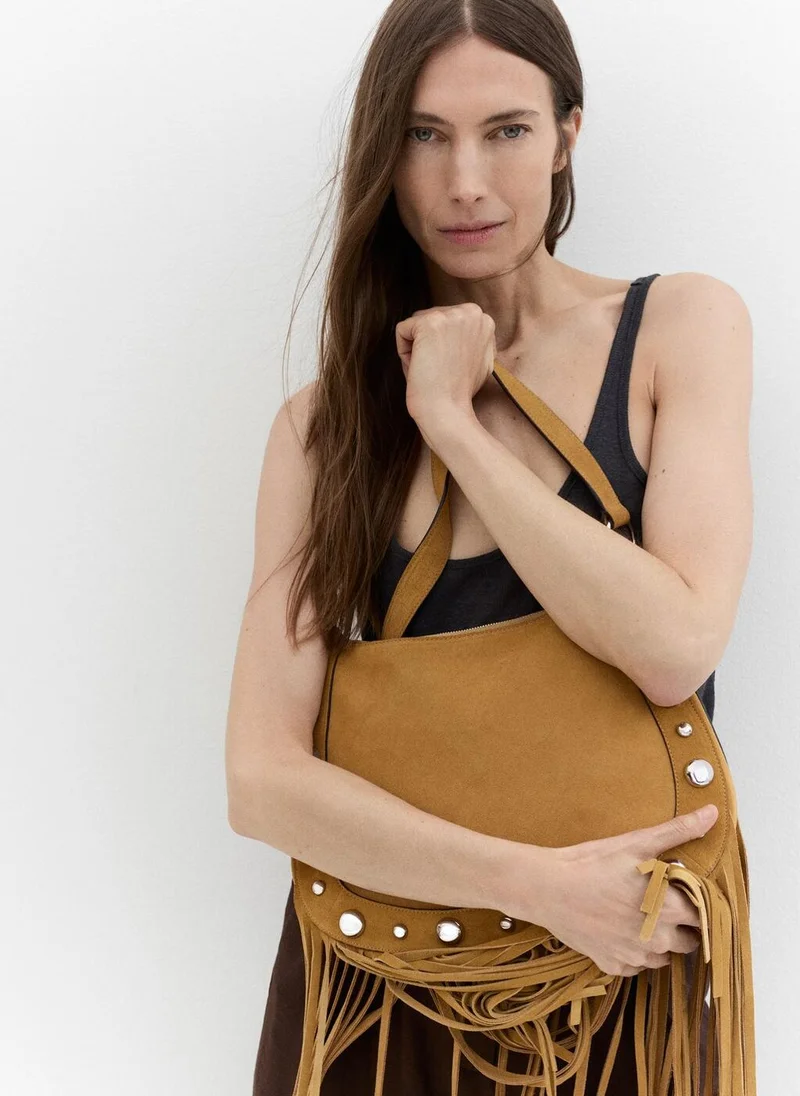 MANGO Suede bag with fringes and stud details