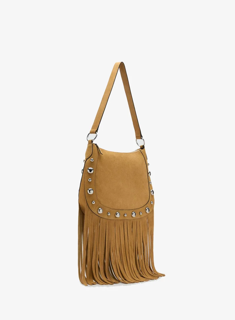 MANGO Suede bag with fringes and stud details