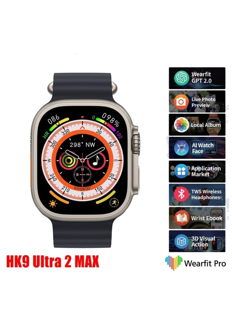 HK - 2024 HK9 Ultra 2 MAX AMOLED  Smart Watch OpenAl's New ChatGPT Wearfit GPT 2.0 Application Market Live Photo Preview TWS Wireless Headphones Local Album Wrist Ebook 3D Visual Action - Image 1