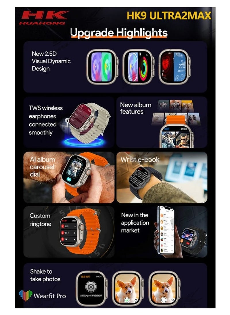 HK - 2024 HK9 Ultra 2 MAX AMOLED  Smart Watch OpenAl's New ChatGPT Wearfit GPT 2.0 Application Market Live Photo Preview TWS Wireless Headphones Local Album Wrist Ebook 3D Visual Action - Image 1