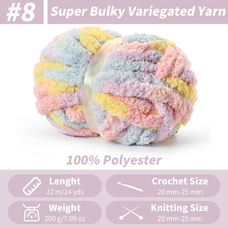 Sekafris 10 Pack Fluffy Chunky Chenille Yarn for Crocheting, Jumbo Chunky Blanket Yarn for Hand Knitting, 240yds/70.5oz Super Bulky Variegated Baby Blanket Yarn(Macaron) - Image 2