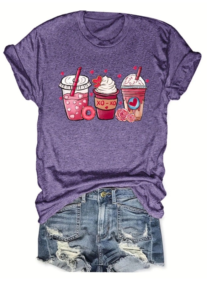 Short-sleeved T-shirt Top Summer Cartoon Printed Round Neck Loose Short-sleeved T-shirt Top Women's